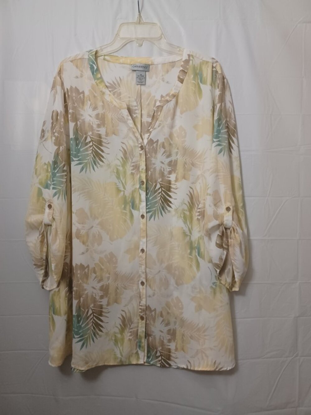 BUNDLE LOT OF (2) CATHERINES FLORAL LEAF CONVERTIBLE SLEEVE BUTTON UP BLOUSE 3X